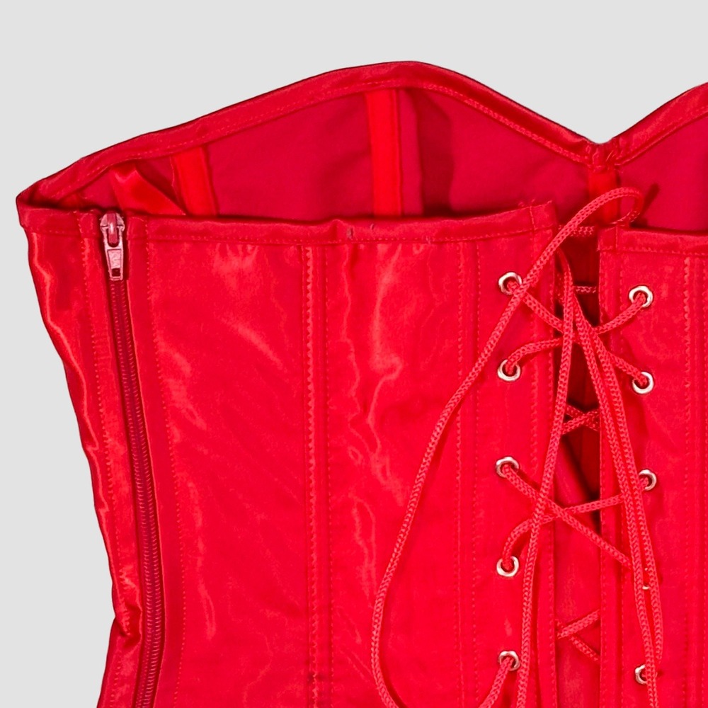 Shirley of Hollywood Red Satin Lace Up Corset Top Size 36 Date Night - Picture 3 of 5